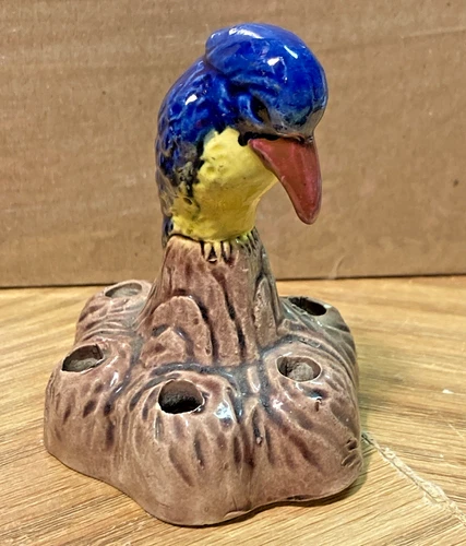 Vintage Brush McCoy Woodpecker Kingfisher Bird Flower Frog 3 1/4" Tall