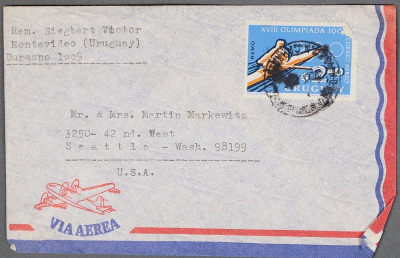 MayfairStamps Uruguay 1960s Rome Olympics Rowing Montevideo to Seattle WA Air Ma