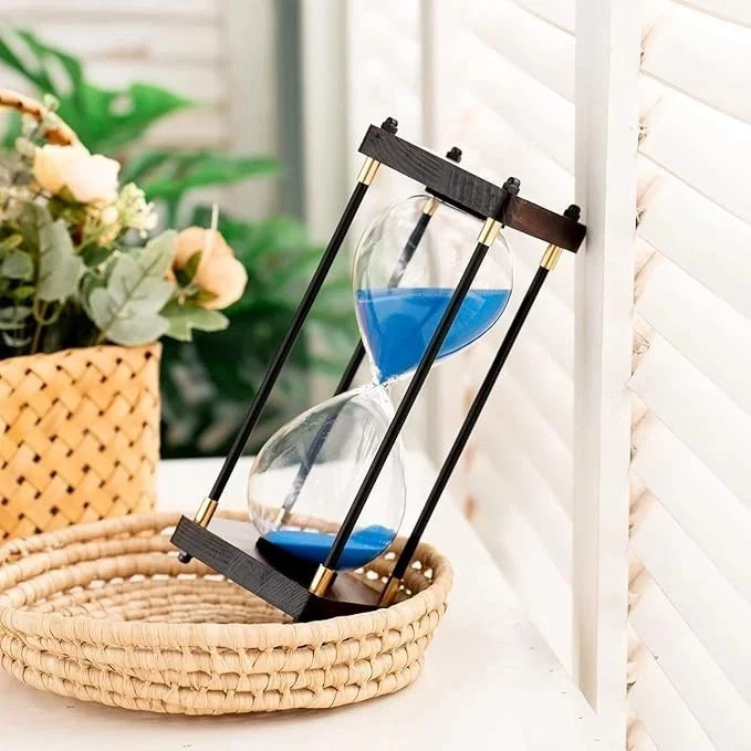 Temporizador de arena grande, temporizador de reloj de arena 60 minutos, reloj de arena de madera vintage azul Foto 4 de 4