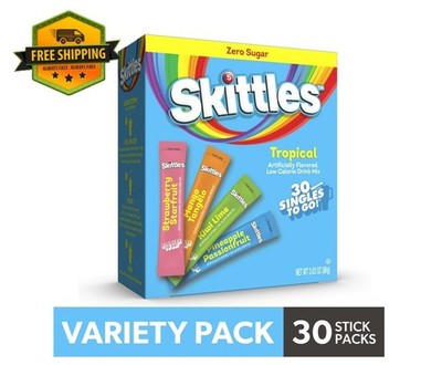 Skittles Zero Sugar Tropical Singles To Go Drink Mix 30ct Packets