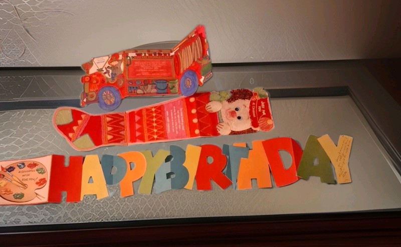 Vintage Fold-Out Novelty Greeting Cards Lot- 3 - Accordion Fire Engine, Stocking