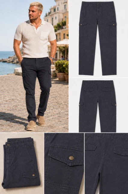 NWT ALLEGRI A-Tech Blue Cotton Regular Fit Casual Cargo Pants 34 (EU 50)
