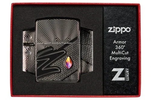 Limited Edition Stylized Z Deep Carved Jeweled Armor Zippo Lighter