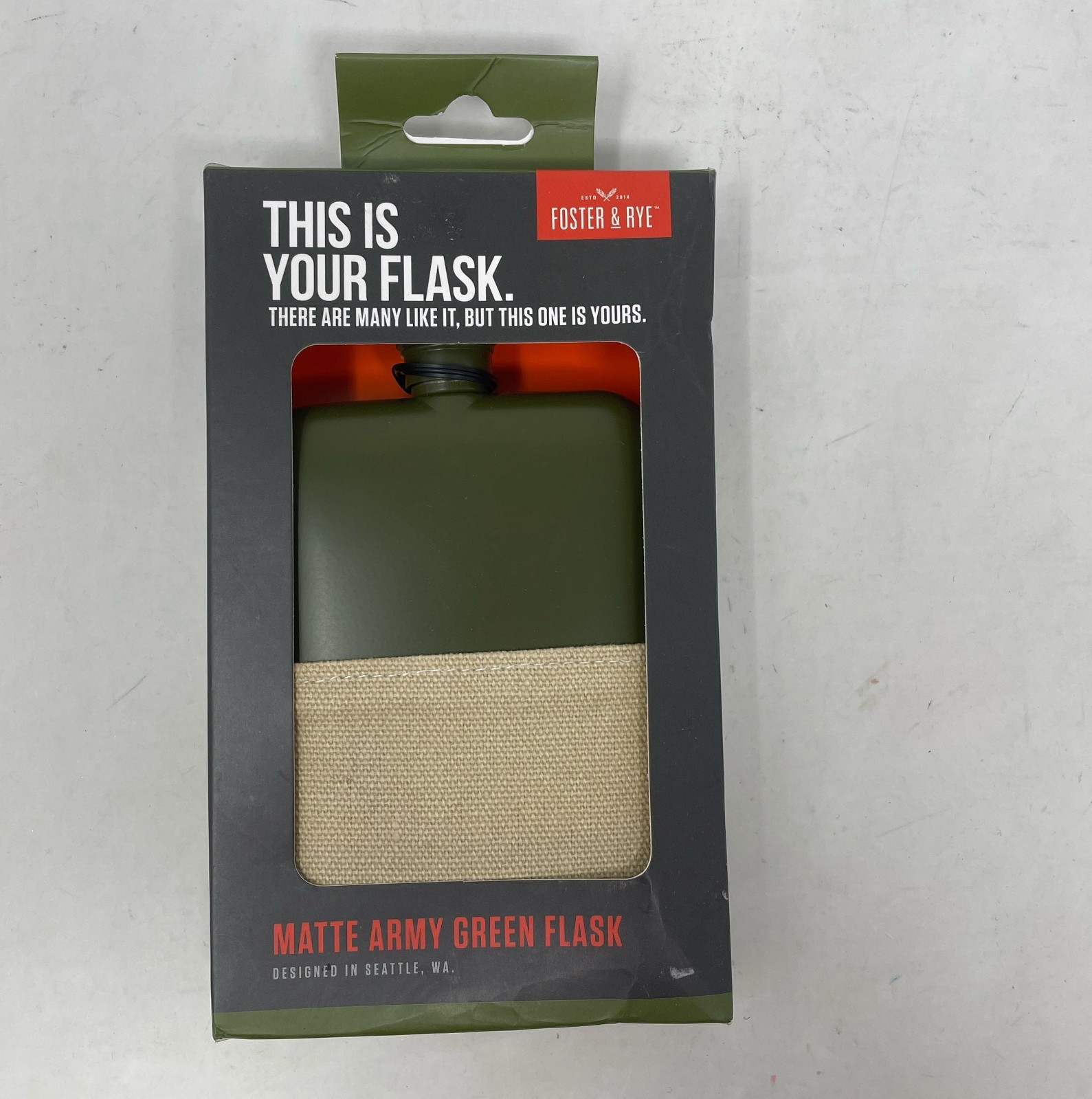 Foster & Rye 6oz Matte Army Green Stainless Steel Flask w/ Canvas Wrap