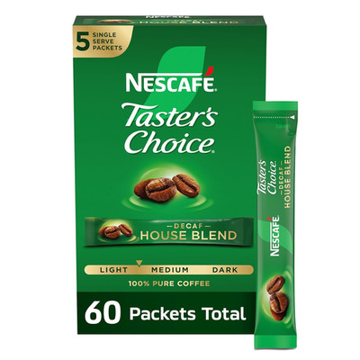 Nescafe  Decaf Instant Coffee, House Blend, 0.52 Ounce (Pack of 60 -12X5 Pcs)