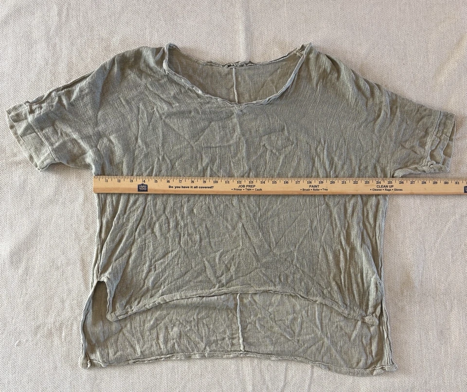 Camisa para mujer XL-2XL verde claro cuadrada gasa lino algodón Lagenlook Italia Foto 3 de 4