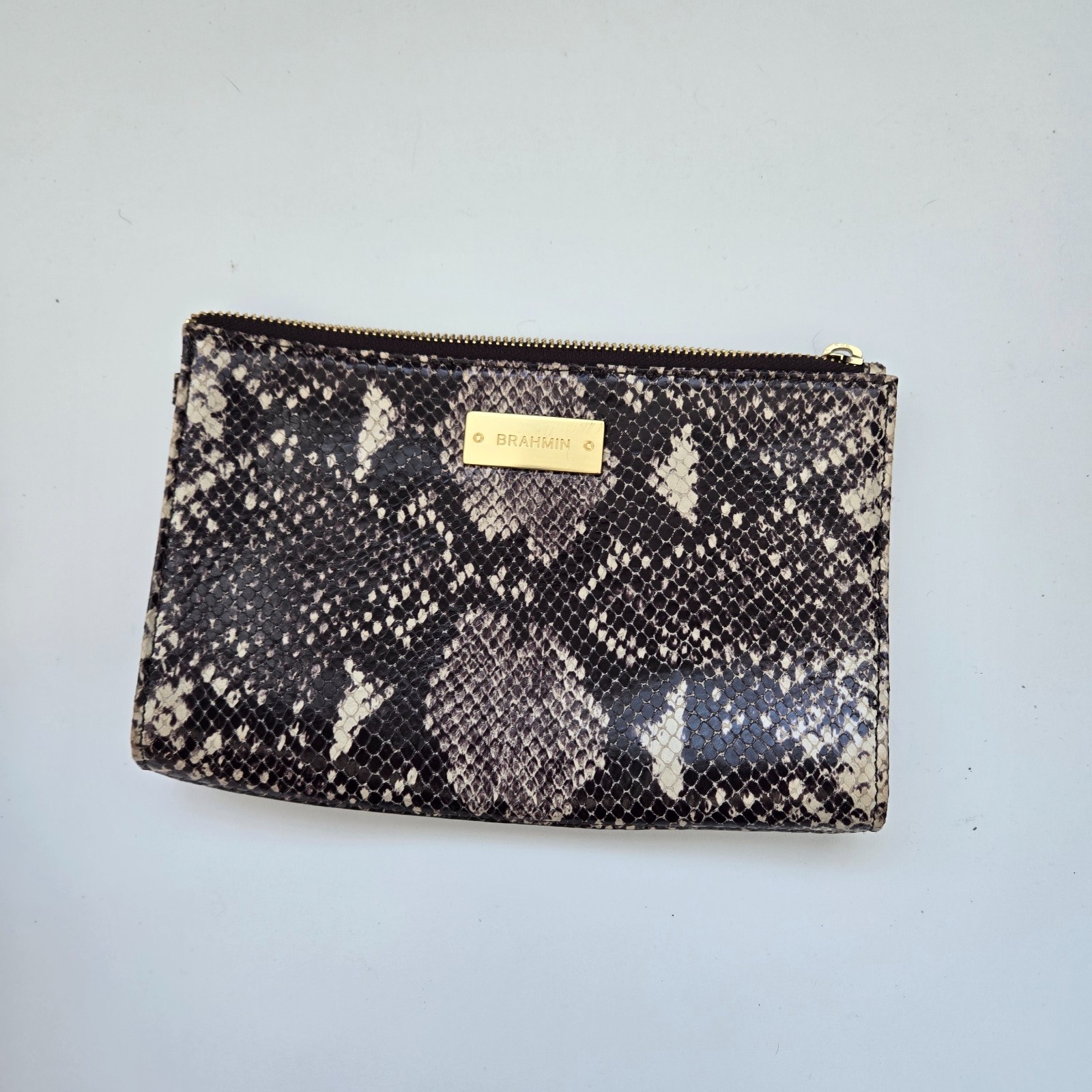Brahmin Brown Beige Python Snakeskin Wristlet Clu… - image 1