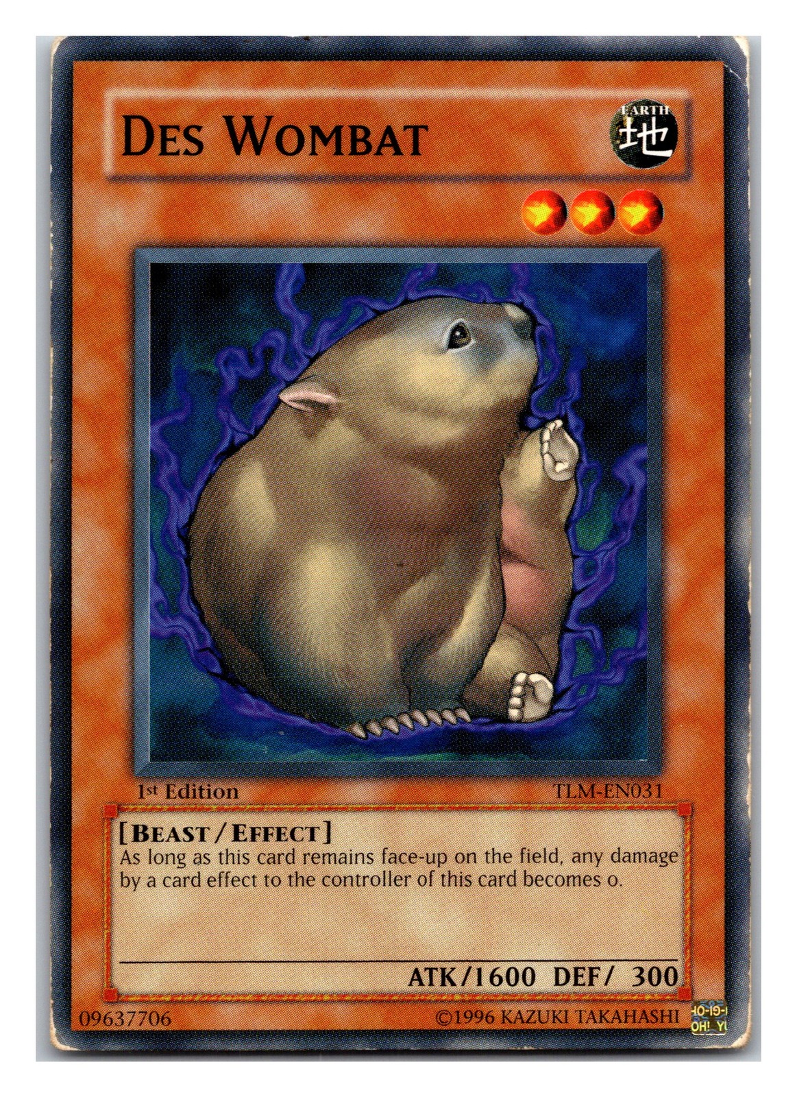 Des Wombat TLM-EN031 YuGiOh The Lost Millennium trading card — raw and PSA graded price guide