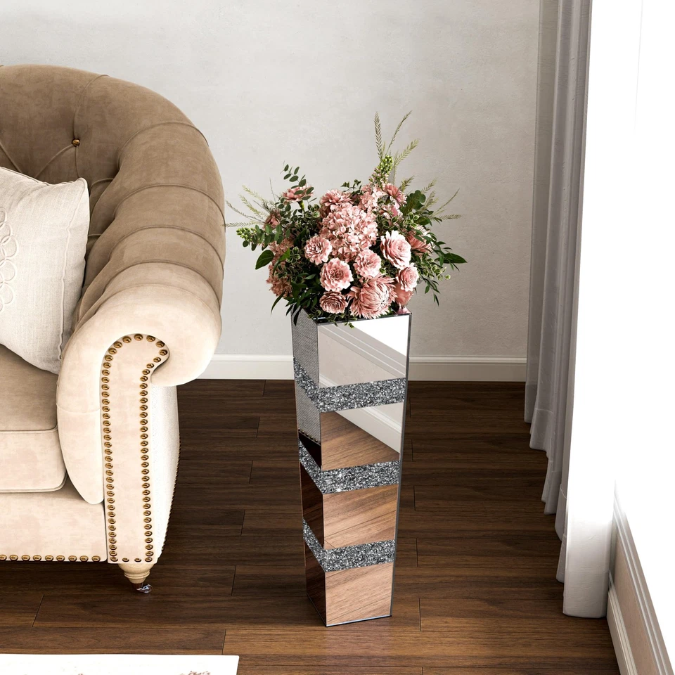 Jarrón grande de piso alto espejado 28" florero de piso de diamante triturado, decoración plateada... Foto 2 de 4