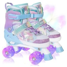 Kids Roller Skates for Girls Boys Kids, 4 Sizes Medium 1-4US Purple