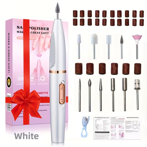 Professional Cordless Electric Nail File Kit - Rechargeable Nail Drill with Mult