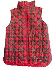 Lands' End Women's Puffer Vest Plaid, Full Zip, Pockets, Size XS