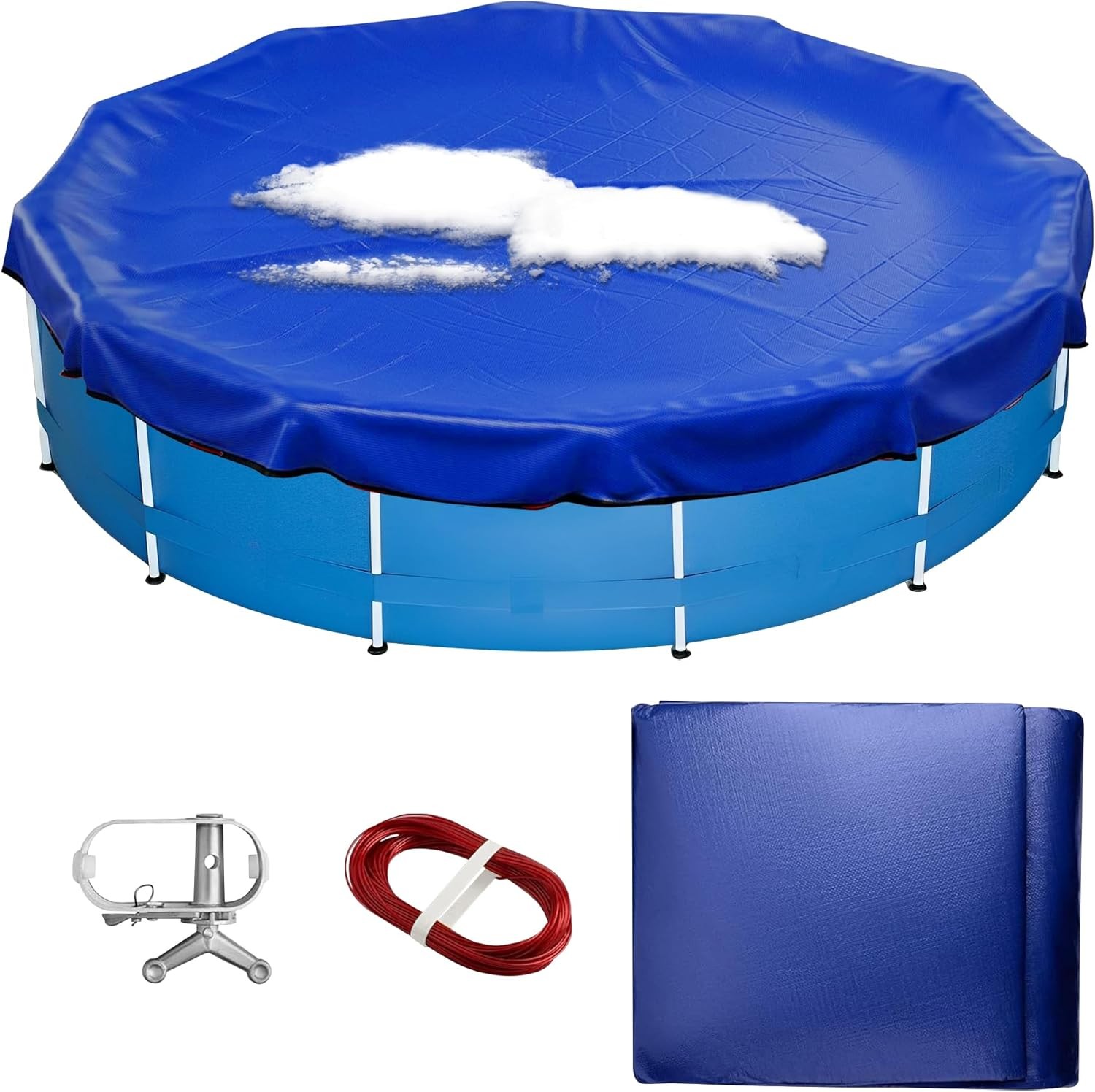 Cubierta de piscina redonda Ø4,8m para piscina de instalación Ø366cm con cable de cabrestante impermeable