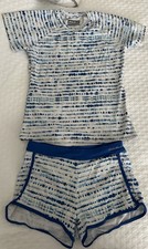 NWOT Eddie Bauer Girls 14/16 L Blue White Rash Guard Shirt Shorts 2pc Swimsuit