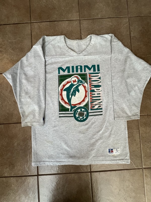 Vintage Miami Dolphins Jersey Long  Sleeve Russell Athletic Heavy Knit