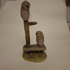 Teviotdale Owls On Signpost Ornament On Base , 17.5cm Tall  Base 8cm X 6.5cm