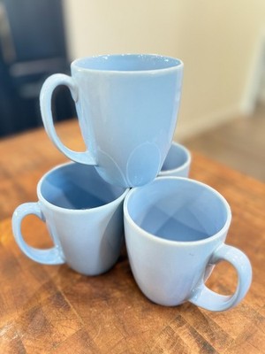 Lot of 4 Corning / Corelle LIGHT BLUE Stoneware Mugs Coffee Tea Soup 12oz ~MINT~
