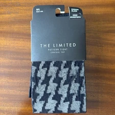 The Limited Houndstooth Pattern Tights M/L  Black Sheer Control Top