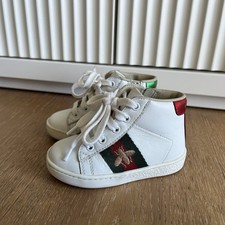 AUTHENTIC GUCCI WHITE KIDS LEATHER HIGH TOP ACE BEE SNEAKERS SIZE 5  EU 20