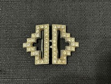 Vintage Estate Art Deco Silver Tone W/ Rhinestones 2 Pc Interlocking Belt Buckle
