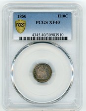 1850 LIBERTÉ ASSISE DEMI DIME PCGS XF40