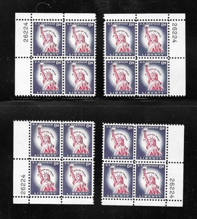 U.S. MNH 1958 8 CENT STATUE OF LIBERTY MATCHED PLATE BLOCKS SCOTT 1042 26224