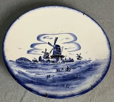 Vtg Blue Delftware Blauw Hand Painted Windmill Holland Wall Hanging Plate 9 3/4"