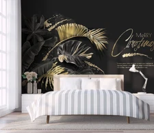 3D Golden Black Leaves 47357NA Wallpaper Wall Murals Removable Wallpaper Fay