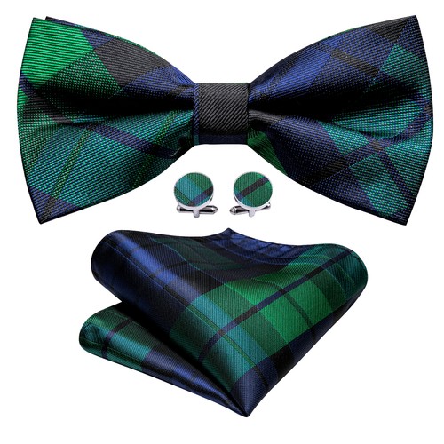 Silk Bow Tie and Pocket Square Cufflinks Set Mens Pretied Bowtie Designer Gift - Picture 79 of 156