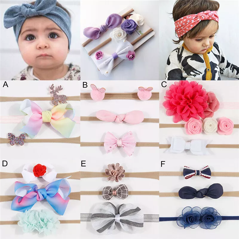 3Pcs/ Newborn Girl Baby Headband Elastic Head Band Kids Hair Band Flower  Cute