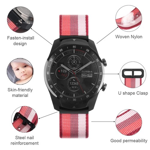 22mm Woven Nylon Watchband Wristwatch Band Strap For Ticwatch Pro Smart Watch - Bild 2 von 19