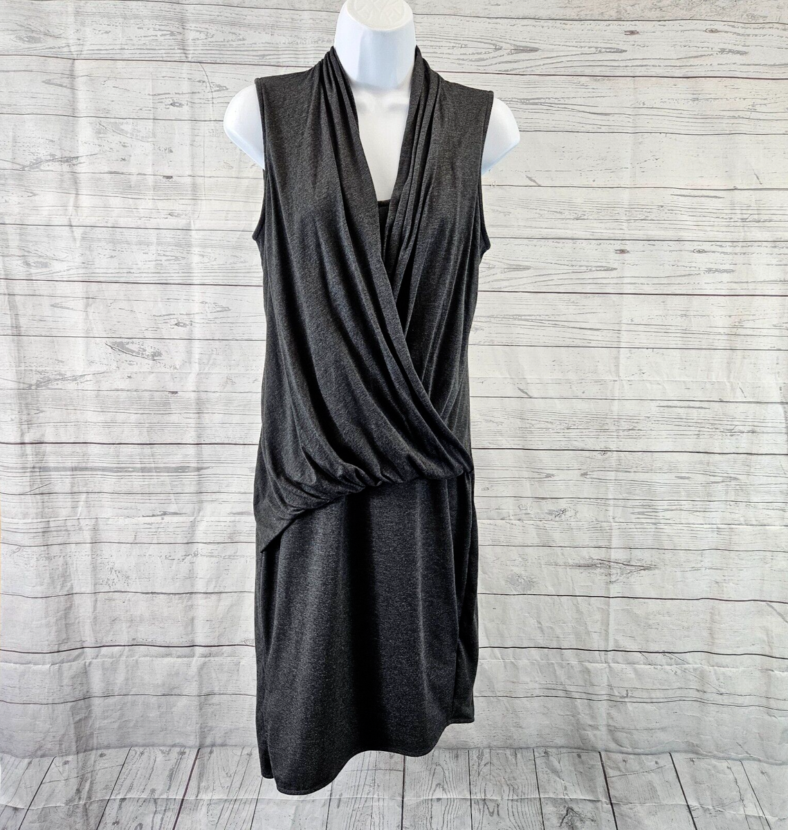 Athleta Womens Duet Faux Wrap Dress Sz Small Solid Gray Sleeveless | eBay
