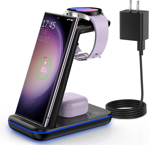 Wireless Charging Station for Samsung/Android, Fast Wireless Watch Charger Stati - Photo 8 sur 12