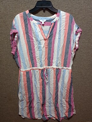 Time And Tru Linen Blend Striped Multicolor Cinch Waist Dress Size XL 16-18  | eBay