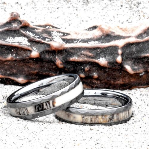 Deer Antler Ring Tungsten Hammered Finish 6mm Women Men Wedding Band/Gift Hunter - Picture 1 of 7