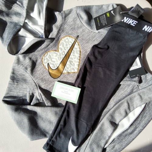 Nike girls Size 5 Black Leggings Size 6 Hoodie Gold Gray
