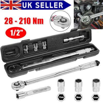 Ratcheting Torque Wrench 1/2" Socket Square Drive 28 - 210Nm Car Wheel Wrench UK
