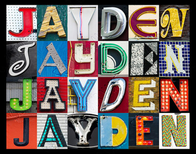 JAYDEN Name Poster featuring photos of actual sign letters