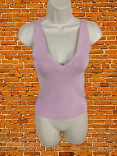 & OTHER STORIES PINK VEST TOP SMALL VISCOSE WOMENS RIBBED KNIT V NECK CROPPED