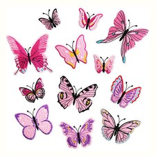 12 pcs Butterfly Iron on Patches Pink Embroidered Sew On Applique Repair Patch