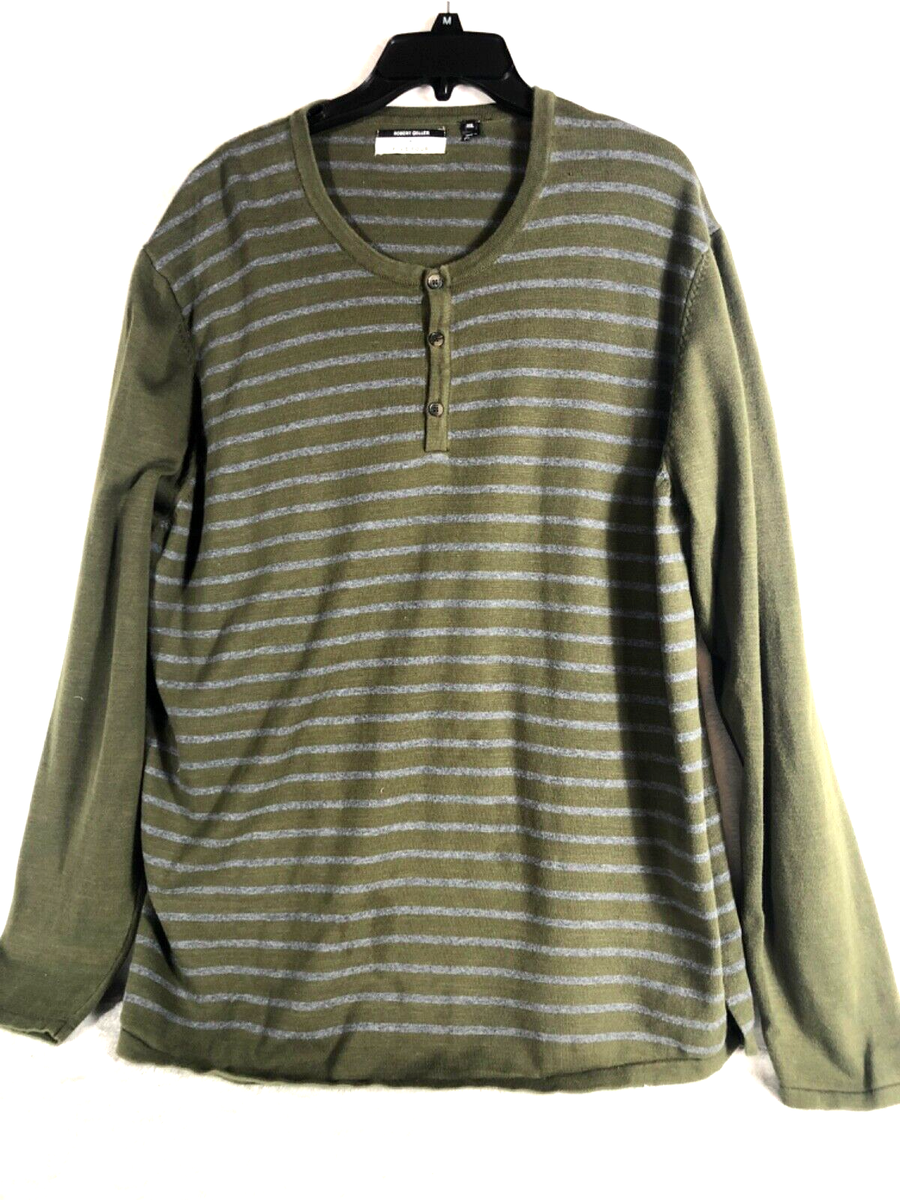 Robert Geller + Five Four Mens Striped Henley Shirt 2XL Green 