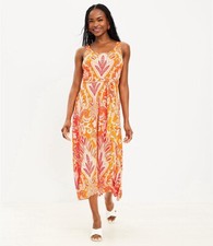 LOFT Paisley Tie Waist Midi Dress Floral Orange Sleeveless Soft Comfy Size XL