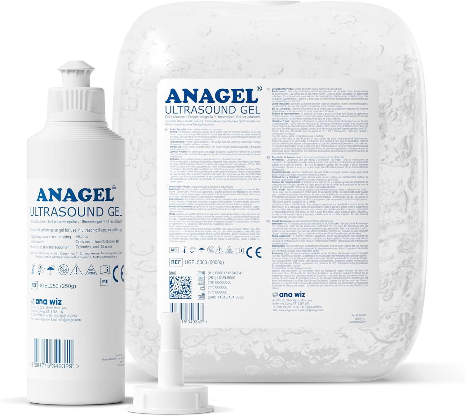 Anagel UGEL5000 Ultrasound Gel Bottle 5L with 250Ml Refill Bottle…