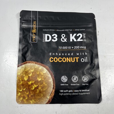 MicroLabs Vitamin D3 & K2 w/ Coconut 10,000 IU 200 mcg MK-7 180 Softgels 10/2026