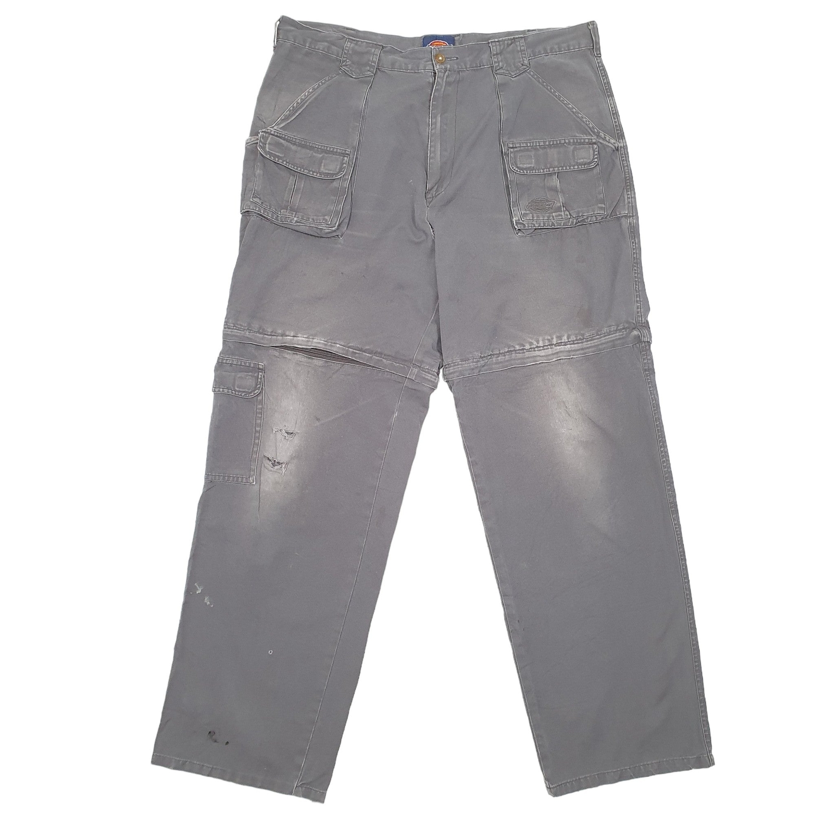 DICKIES Zip Offs Utility Cargo Workwear Trousers Cotton Grey Mens W38 L32 image 2