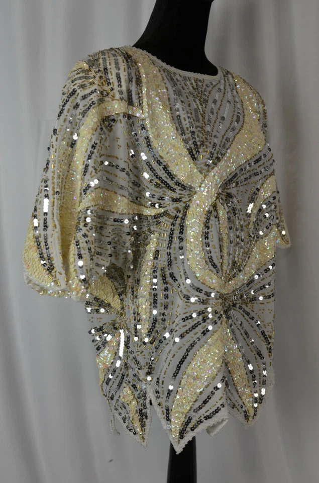 Blusa tipo pulóver de lentejuelas para mujer Iris talla grande con cuentas asimétricas divertida boho Foto 4 de 4