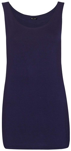 Womens Scoop Neck Sleeveless Ladies Long Stretch Plain Vest Strappy TShirt Top - Picture 18 of 30