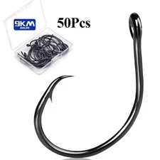 50Pcs Inline Circle Hooks Saltwater Fishing Hooks Wide Gap Circle Hook With Box