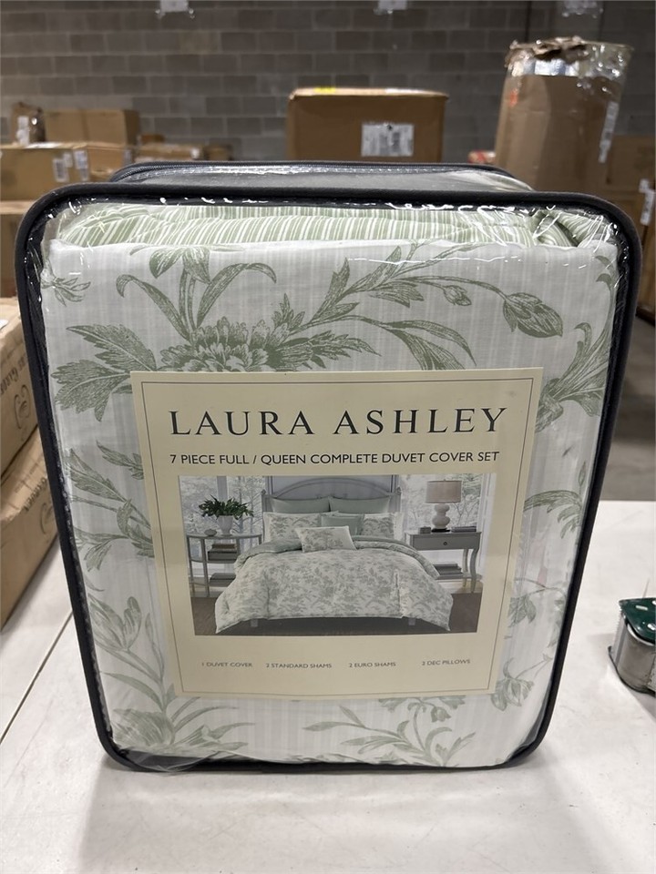 Laura Ashley Comforter Set Full/Queen Floral Cotton Soft in Green (7
