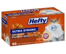 Hefty Ultra Strong Cinnamon Pumpkin Spice Tall Kitchen Trash Bags 13 Gallon x 50